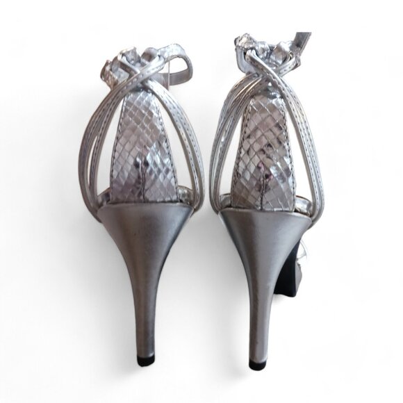 NWOT Touch Ups Silver Vegan Platform Open Toe Heels Size 8M - Picture 7 of 11